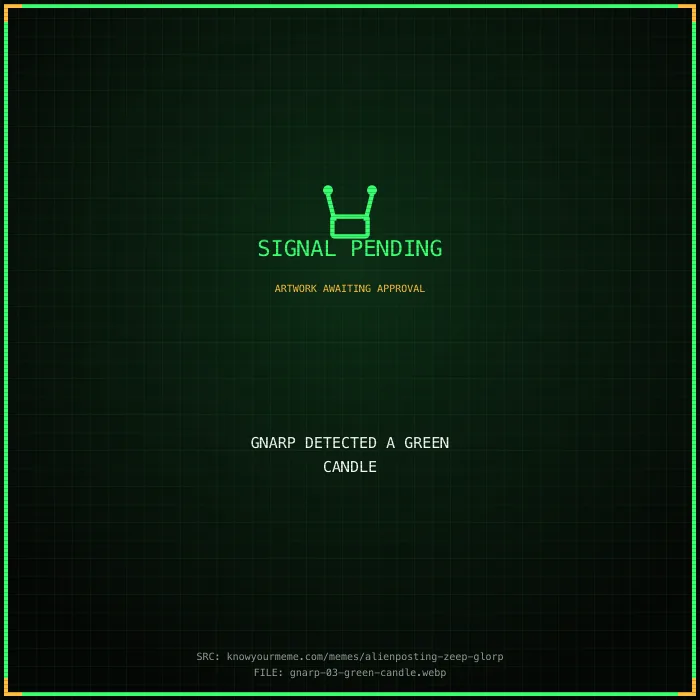 Placeholder graphic — Gnarp meme artwork pending approval. Intended caption: gnarp detected a green candle.